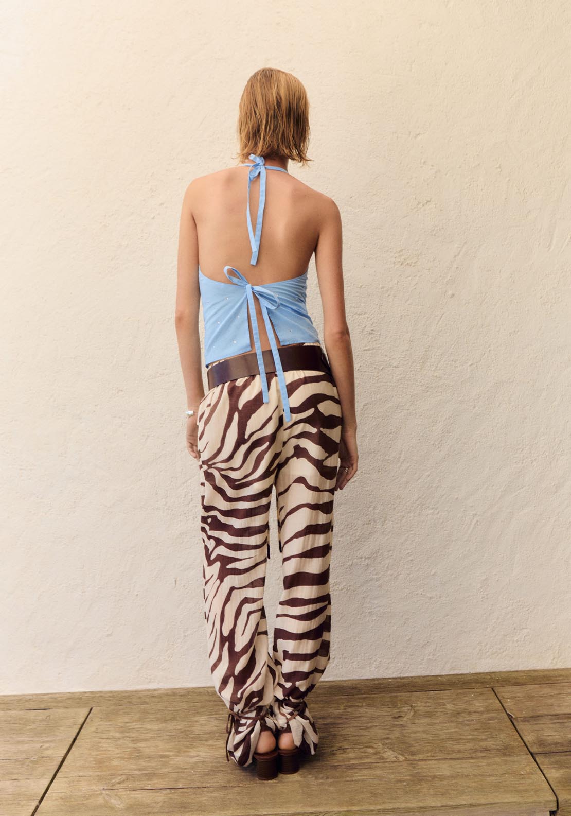 Mango Zebra Print Fluid Trousers - Light Beige 2 Shaws Department Stores
