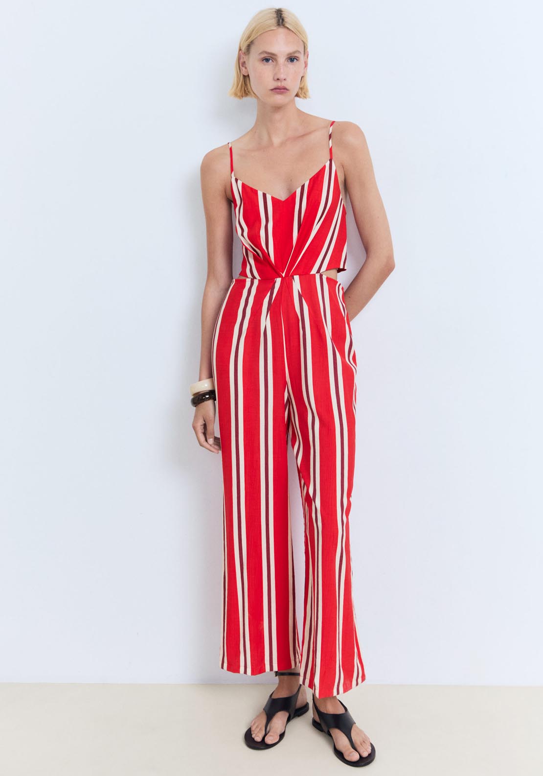 Mango Striped Jumpsuit With Cut Out - Red 1 Shaws Department Stores