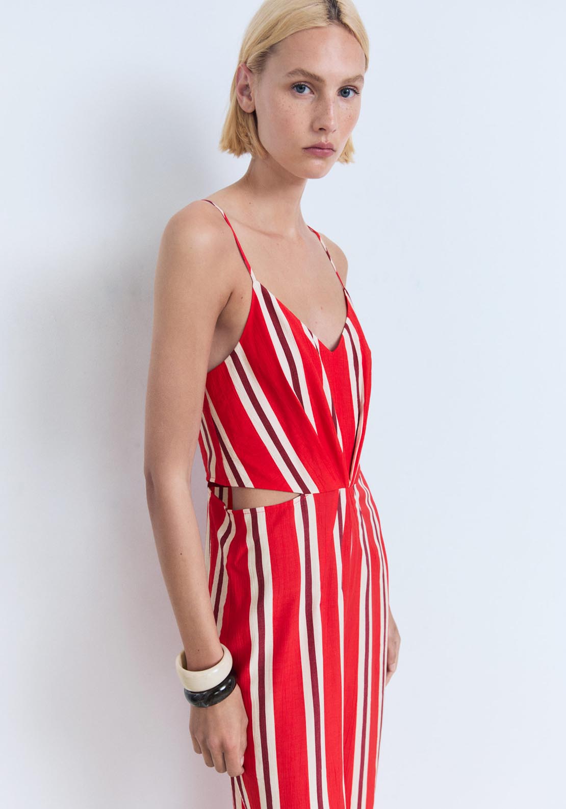 Mango Striped Jumpsuit With Cut Out - Red 5 Shaws Department Stores