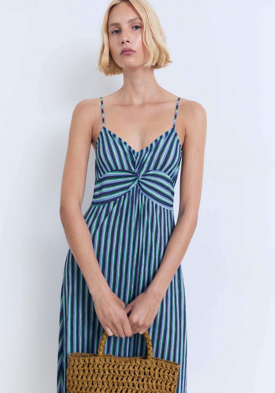 Mango Strapless Gathered Dress - Medium Blue 1 Shaws Department Stores