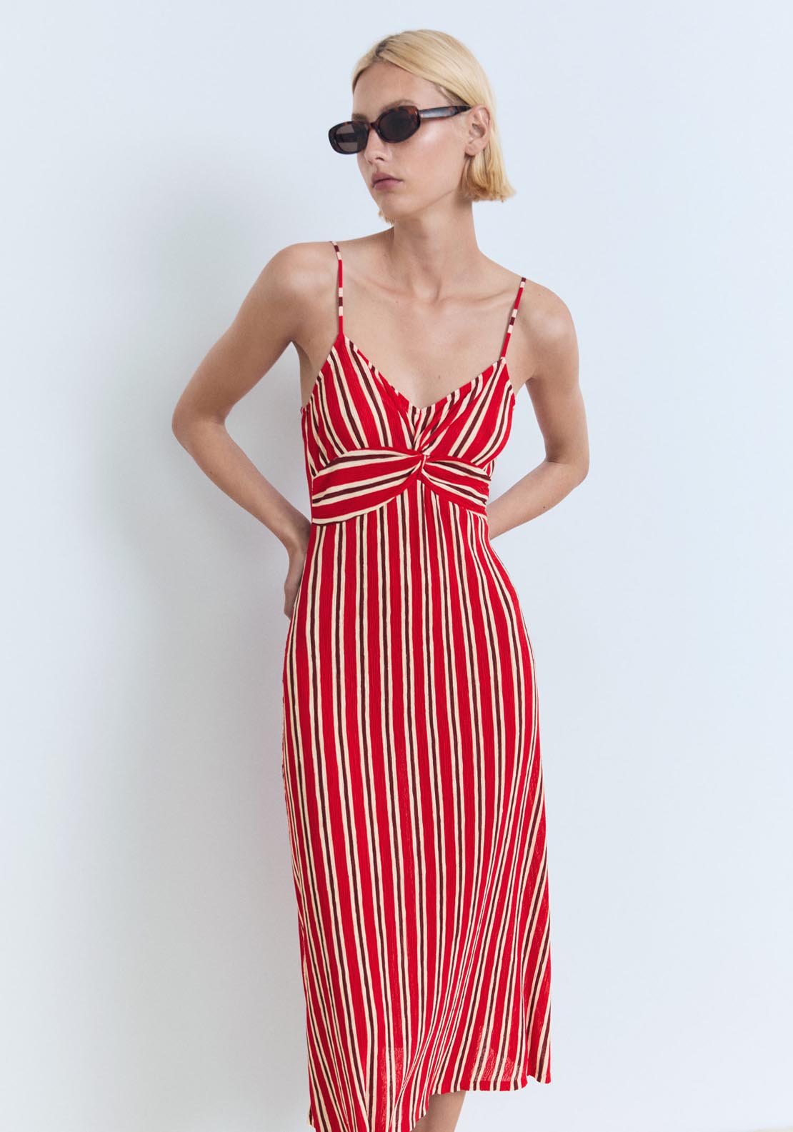 Mango Strapless Gathered Dress - Red 1 Shaws Department Stores