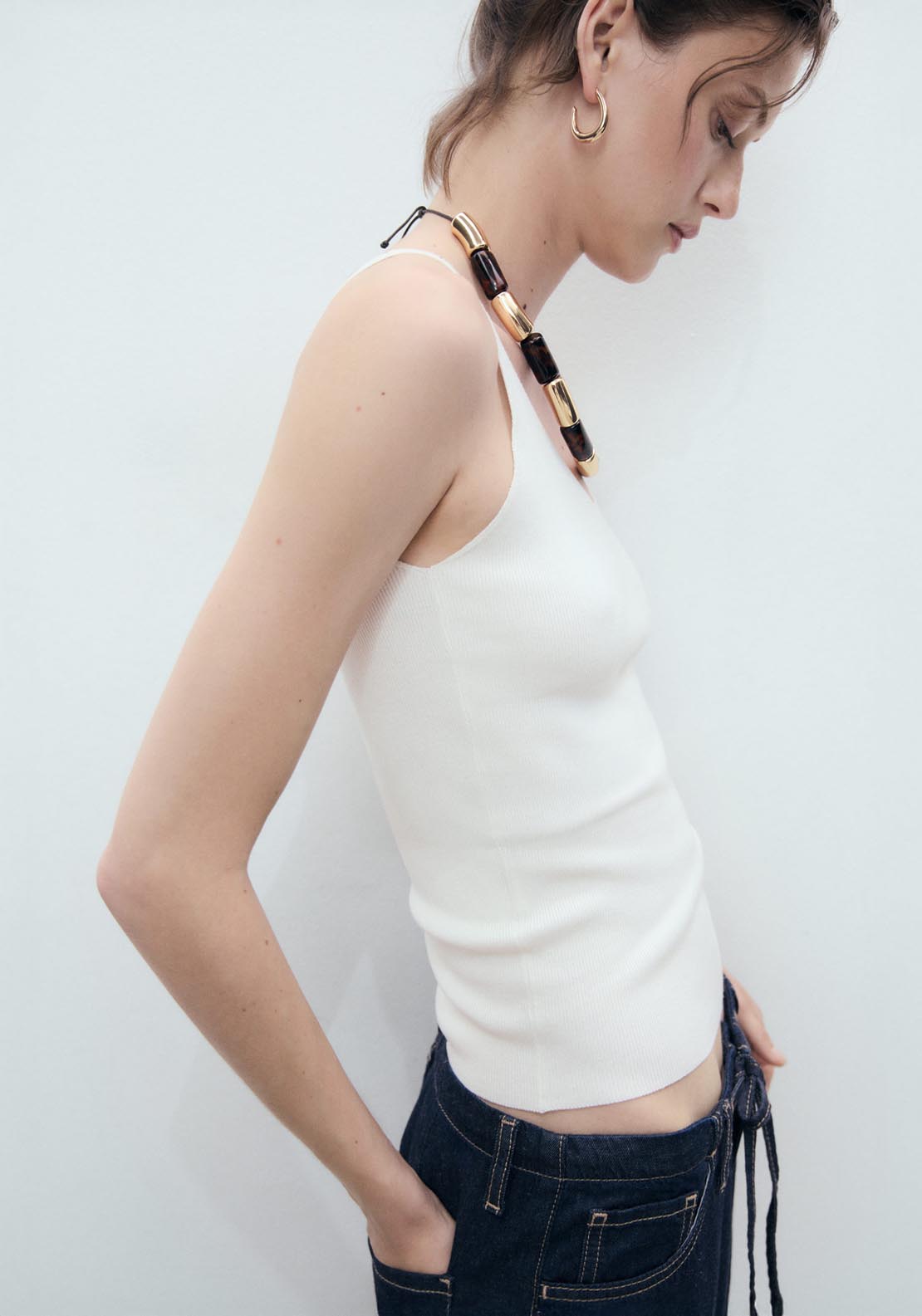 Mango V Neck Knitted Top - Light Beige 3 Shaws Department Stores