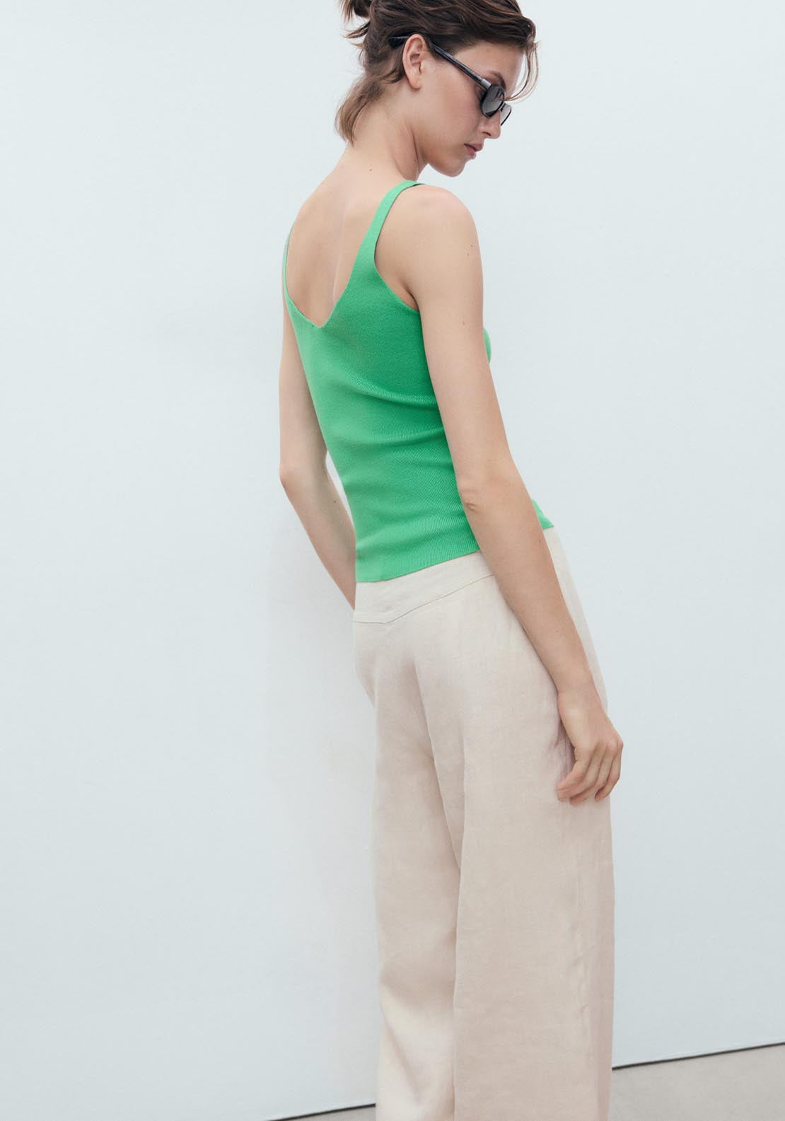Mango V Neck Knitted Top - Green 2 Shaws Department Stores