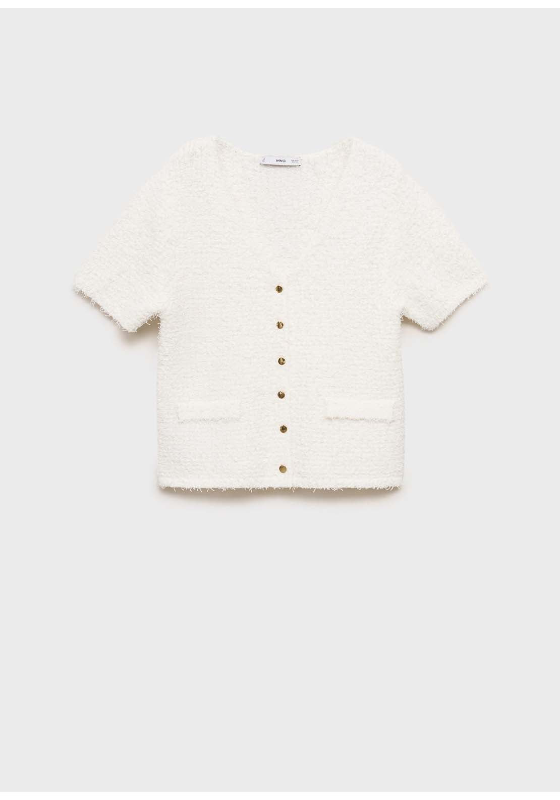 Short Sleeved Bouclé Cardigan - White