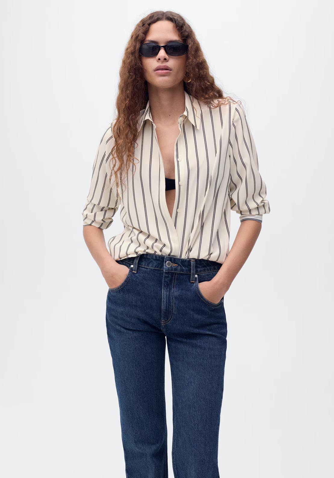 Mango Fluid Long Sleeved Blouse - Beige 1 Shaws Department Stores