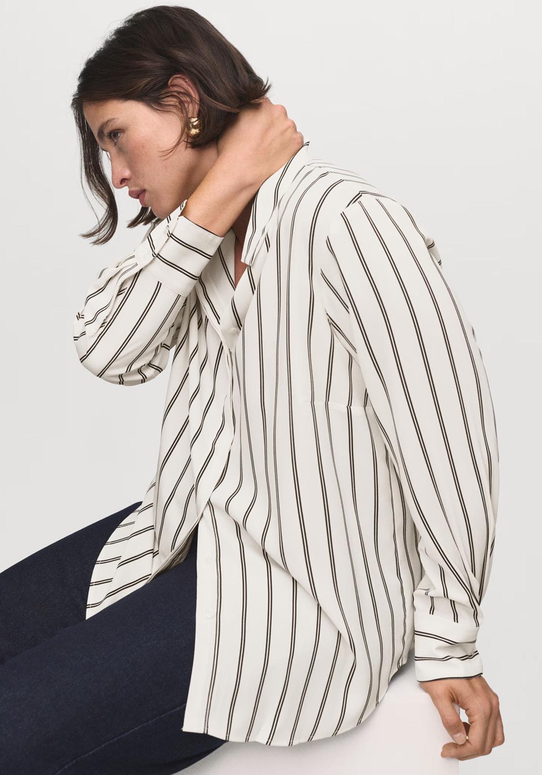 Mango Fluid Long Sleeved Blouse - Beige 3 Shaws Department Stores