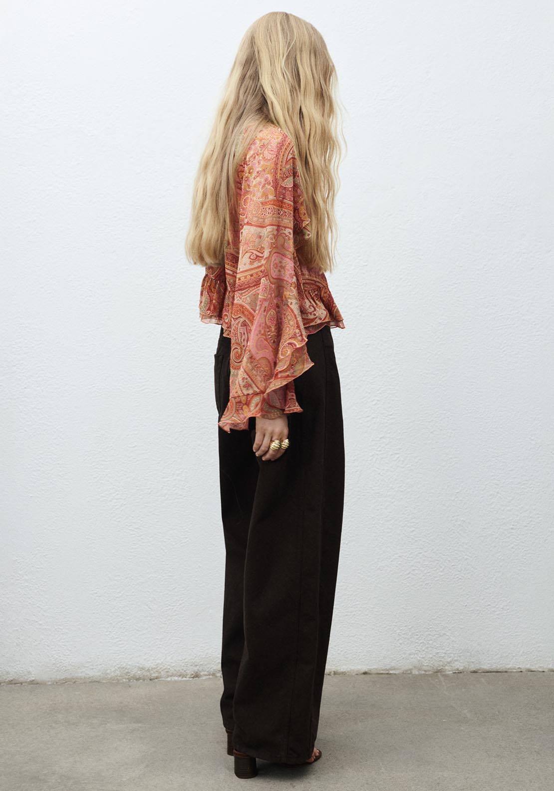 Mango Ruffles Printed Blouse - Brown 2 Shaws Department Stores