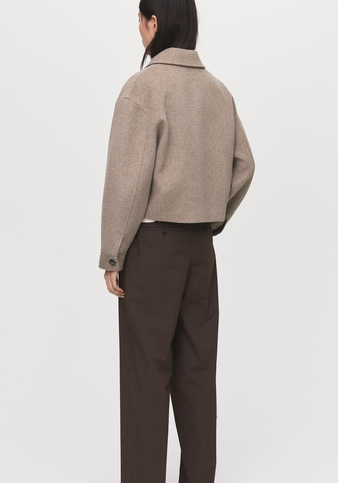 Mango Wool Bomber Jacket - Brown 2 Shaws Department Stores