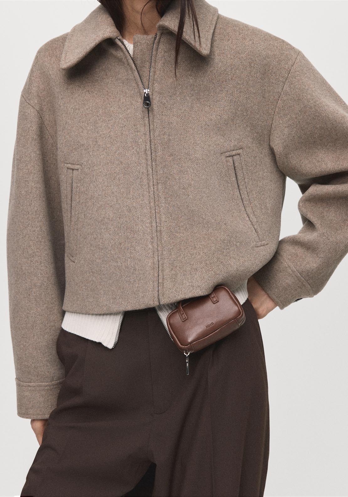 Mango Wool Bomber Jacket - Brown 1 Shaws Department Stores
