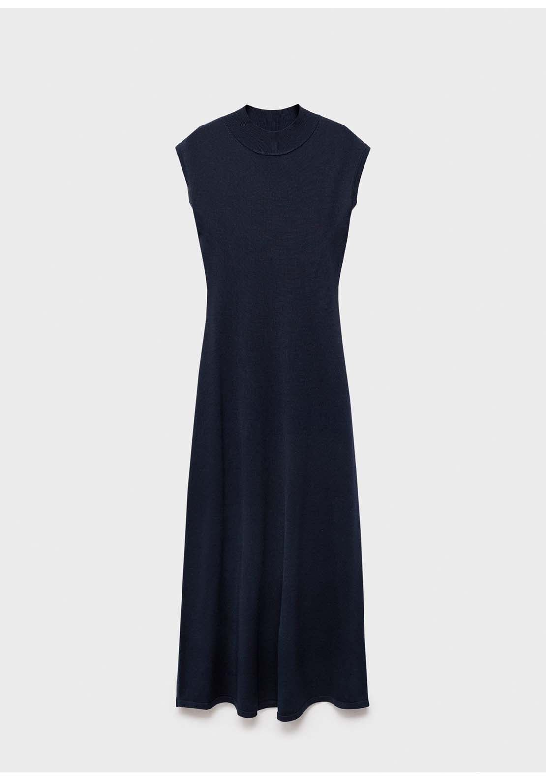 Perkins Neck Knitted Dress - Blue