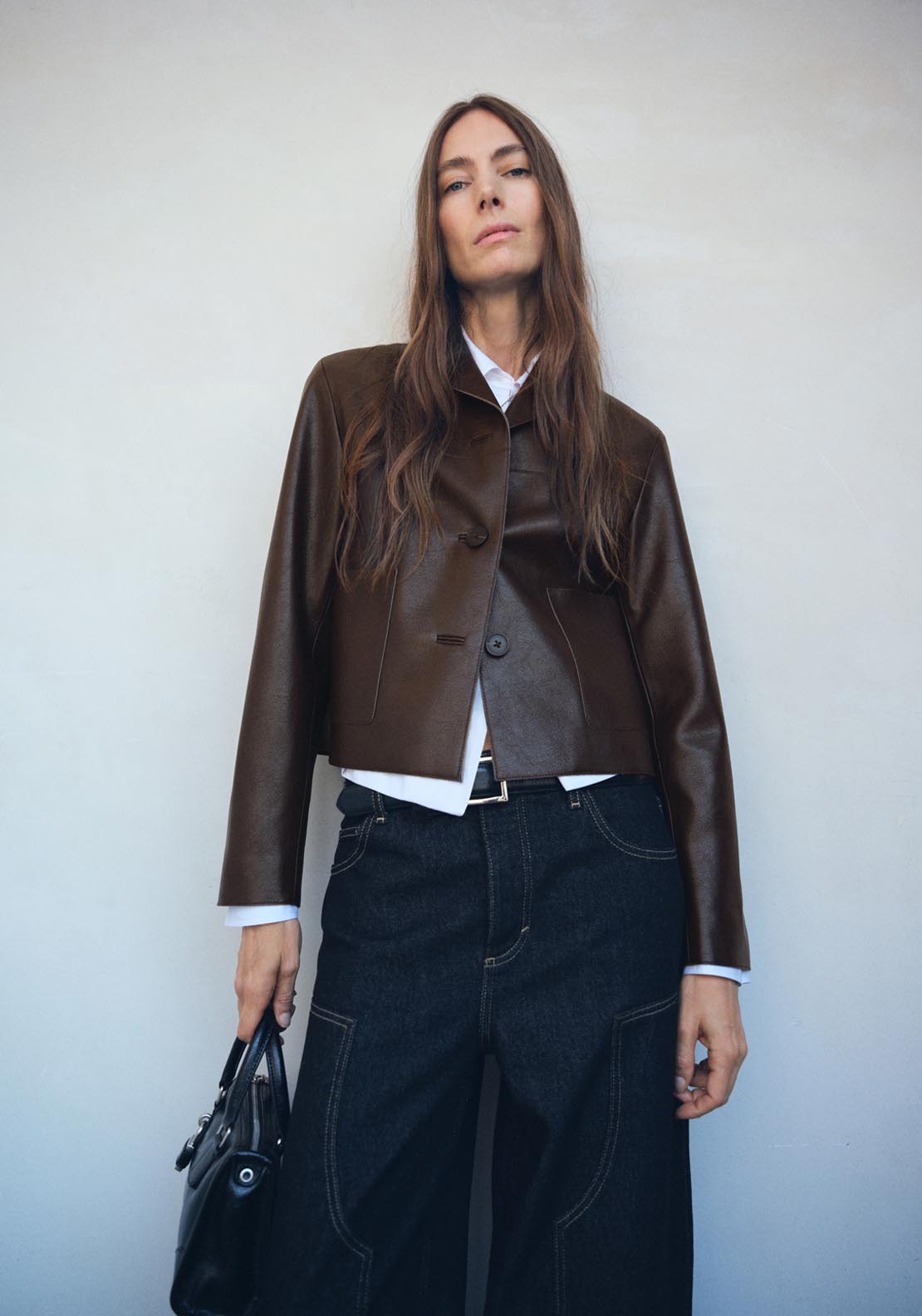 Mango Leather Effect Jacket With Pockets - Brown 1 Shaws Department Stores