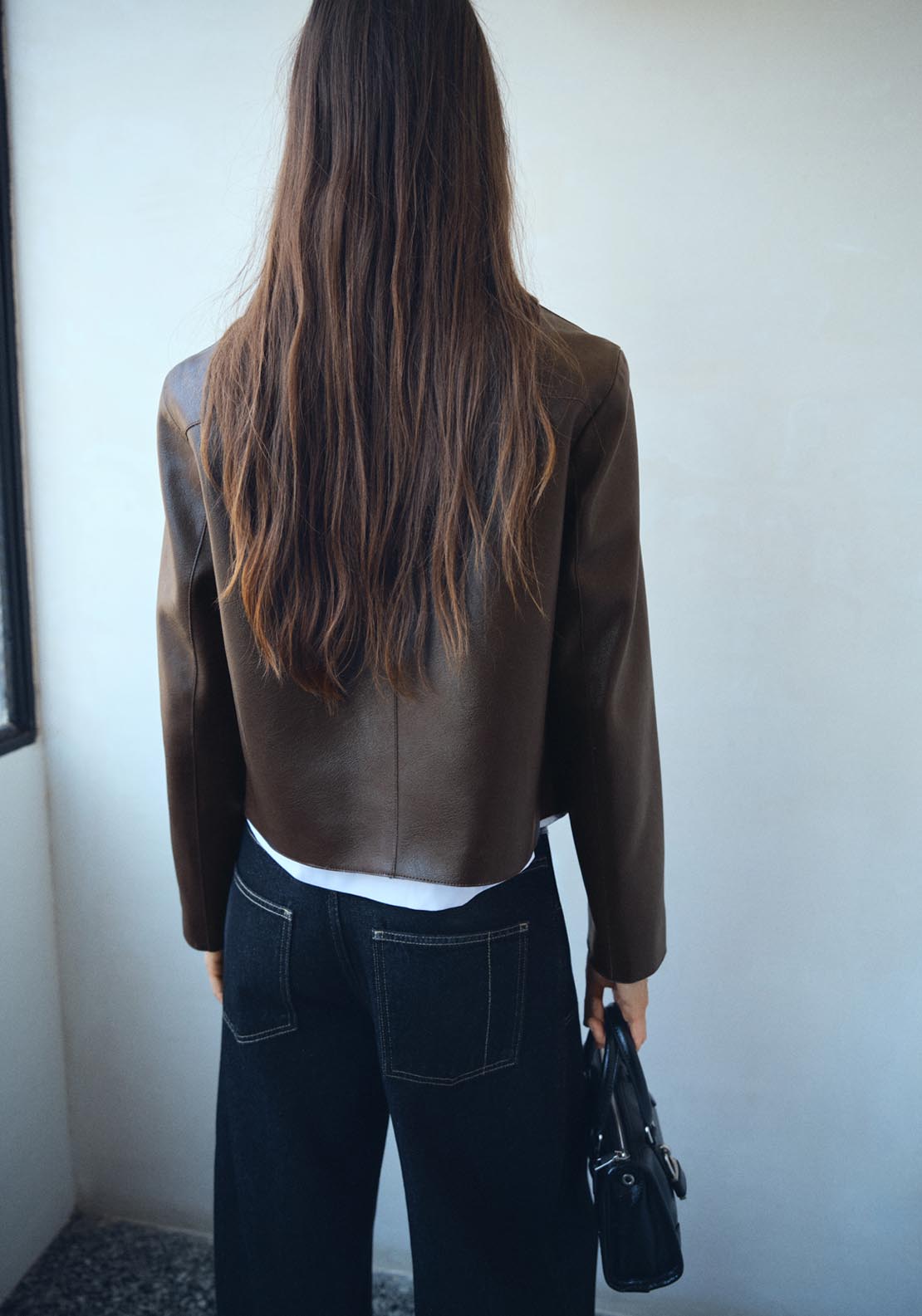 Mango Leather Effect Jacket With Pockets - Brown 2 Shaws Department Stores