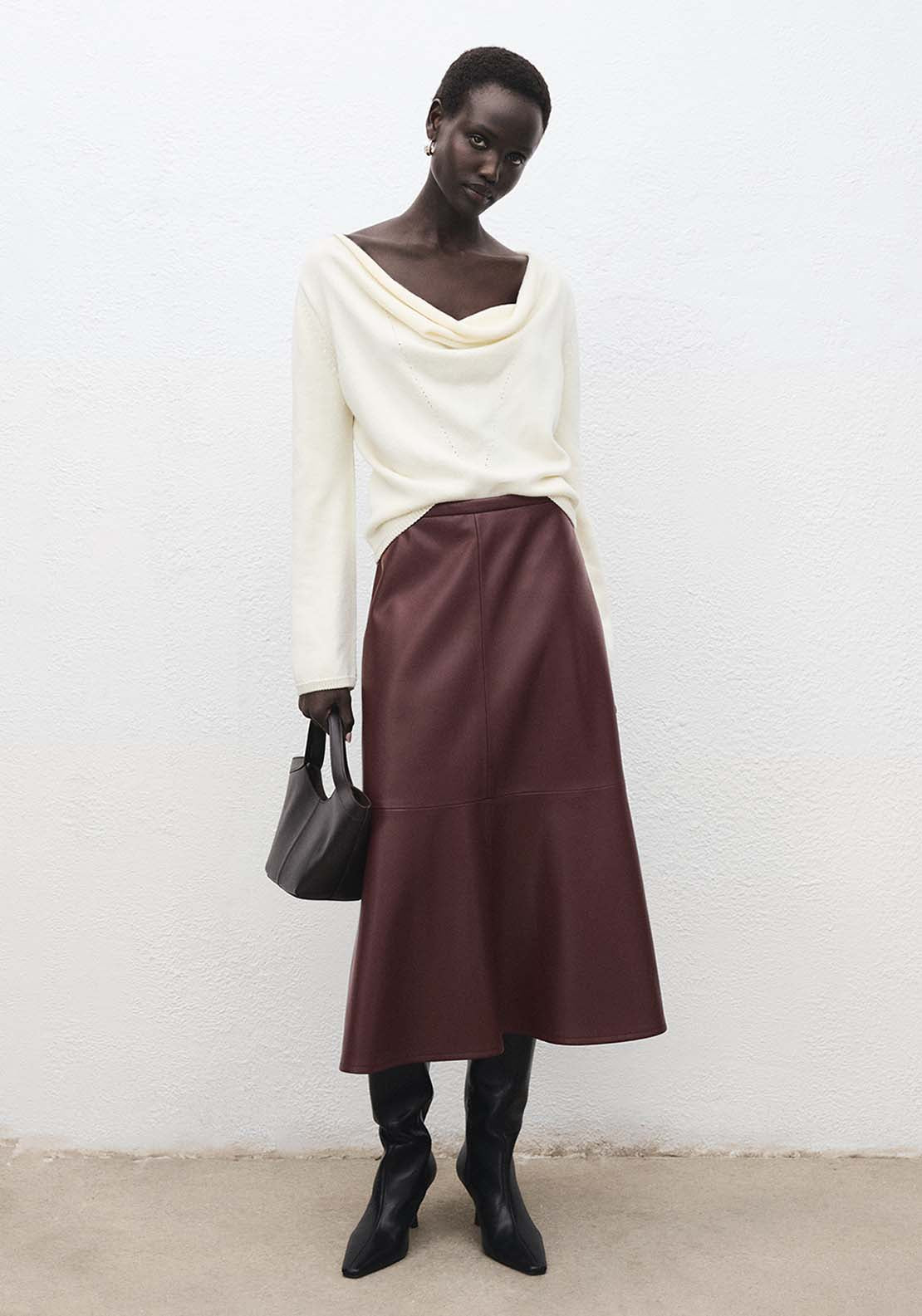 Faux Leather Midi Skirt - Burgundy