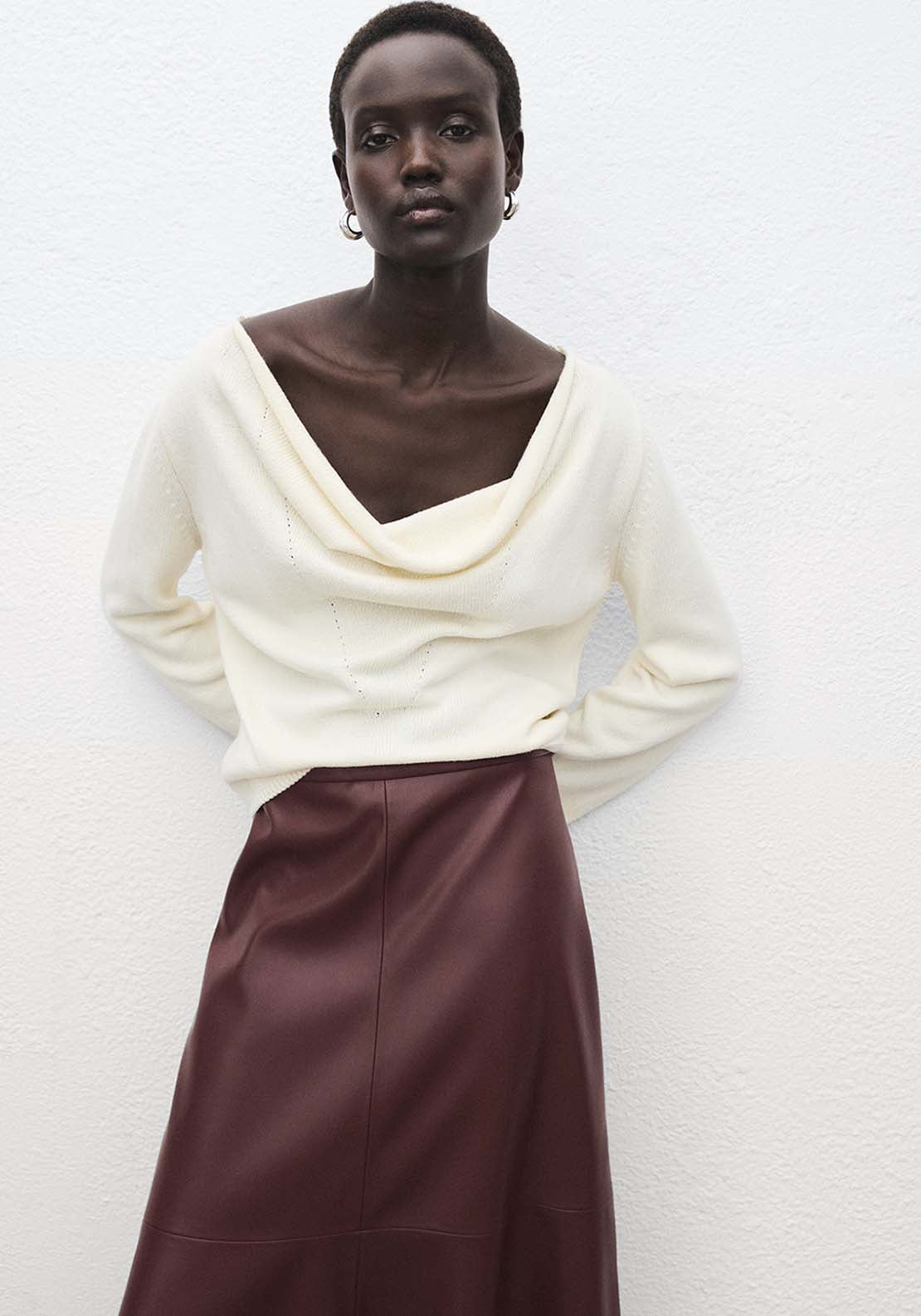 Faux Leather Midi Skirt - Burgundy