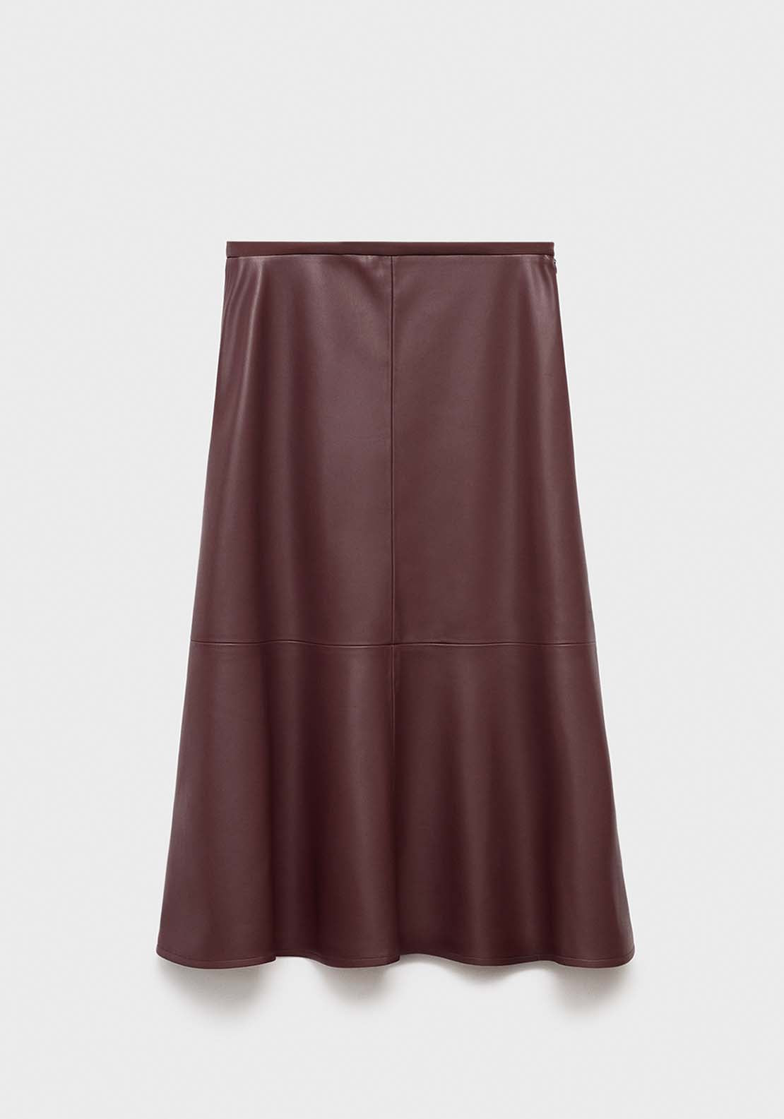 Faux Leather Midi Skirt - Burgundy