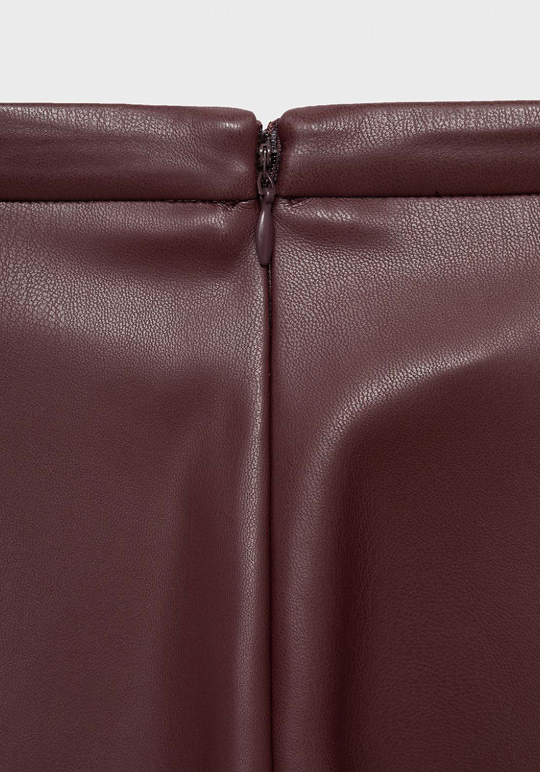 Faux Leather Midi Skirt - Burgundy