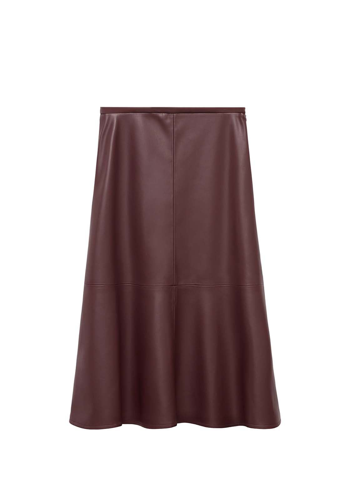 Faux Leather Midi Skirt - Burgundy