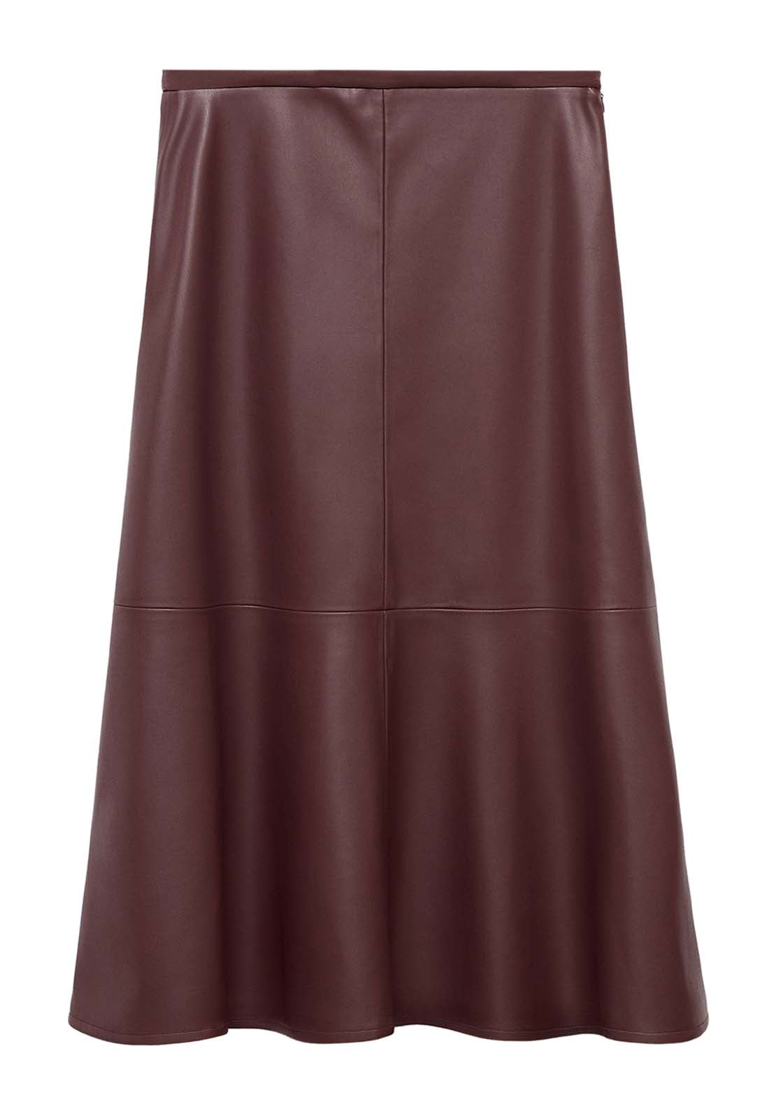 Faux Leather Midi Skirt - Burgundy