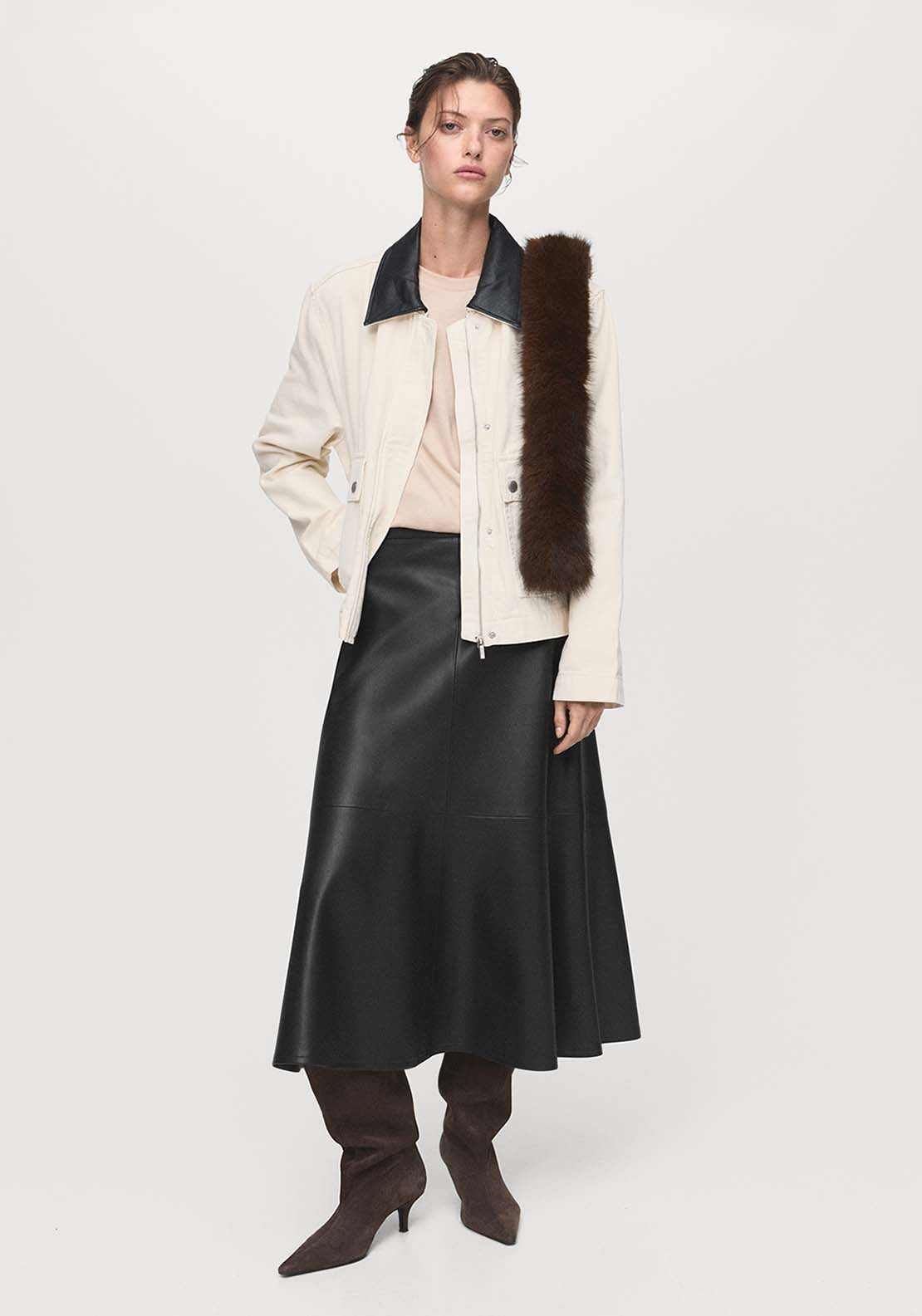 Faux Leather Midi Skirt - Black