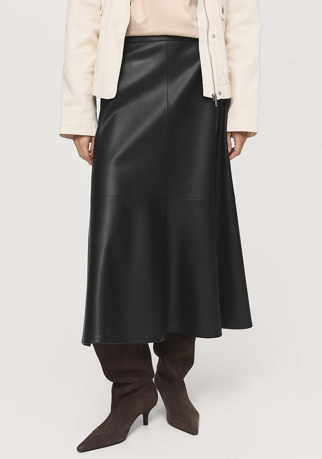 Faux Leather Midi Skirt - Black