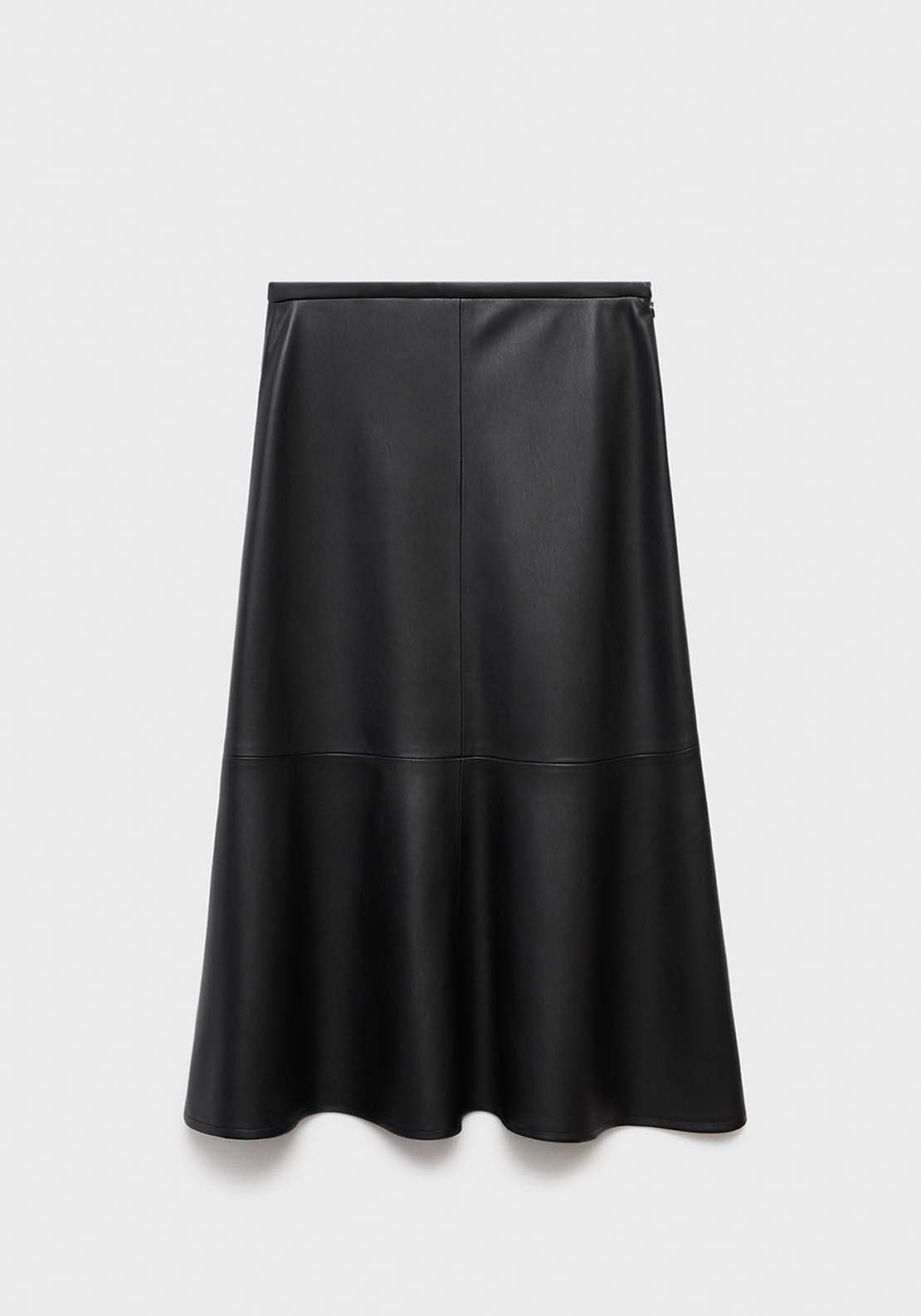 Faux Leather Midi Skirt - Black