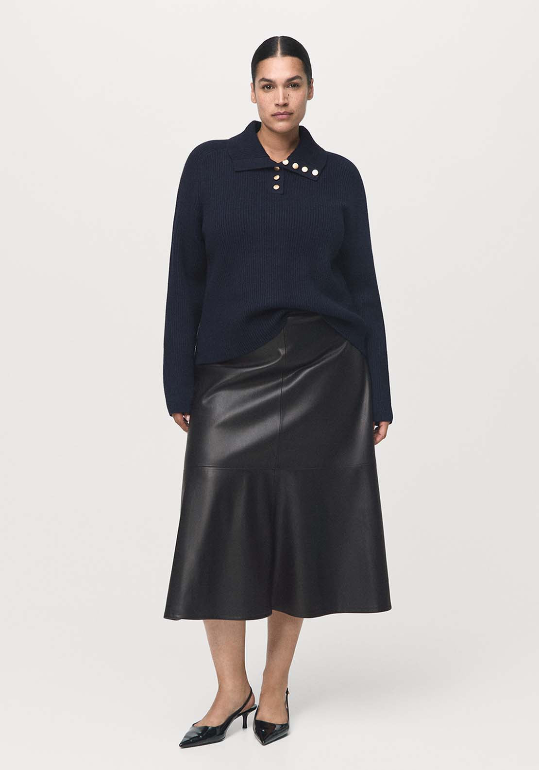 Faux Leather Midi Skirt - Black