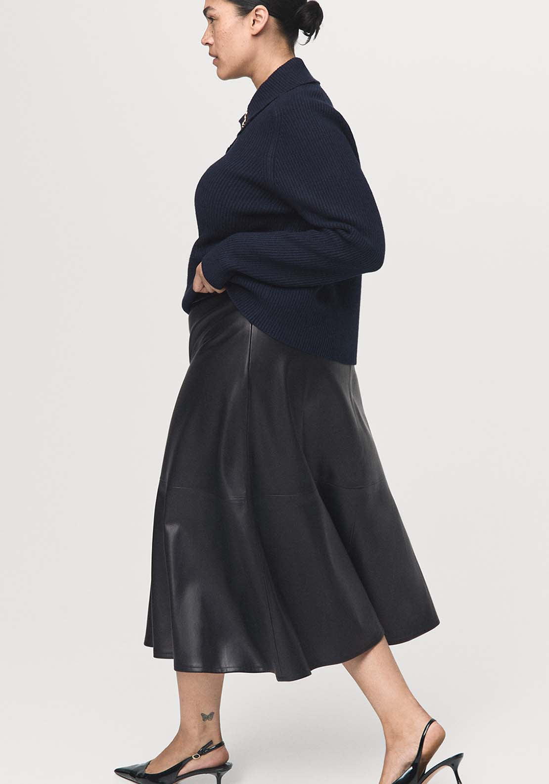 Faux Leather Midi Skirt - Black
