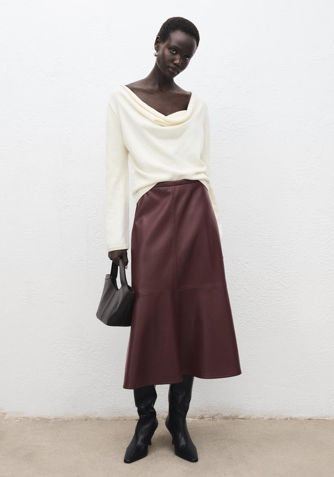 Mango Leather Effect Midi Skirt - Black 4 Shaws Department Stores