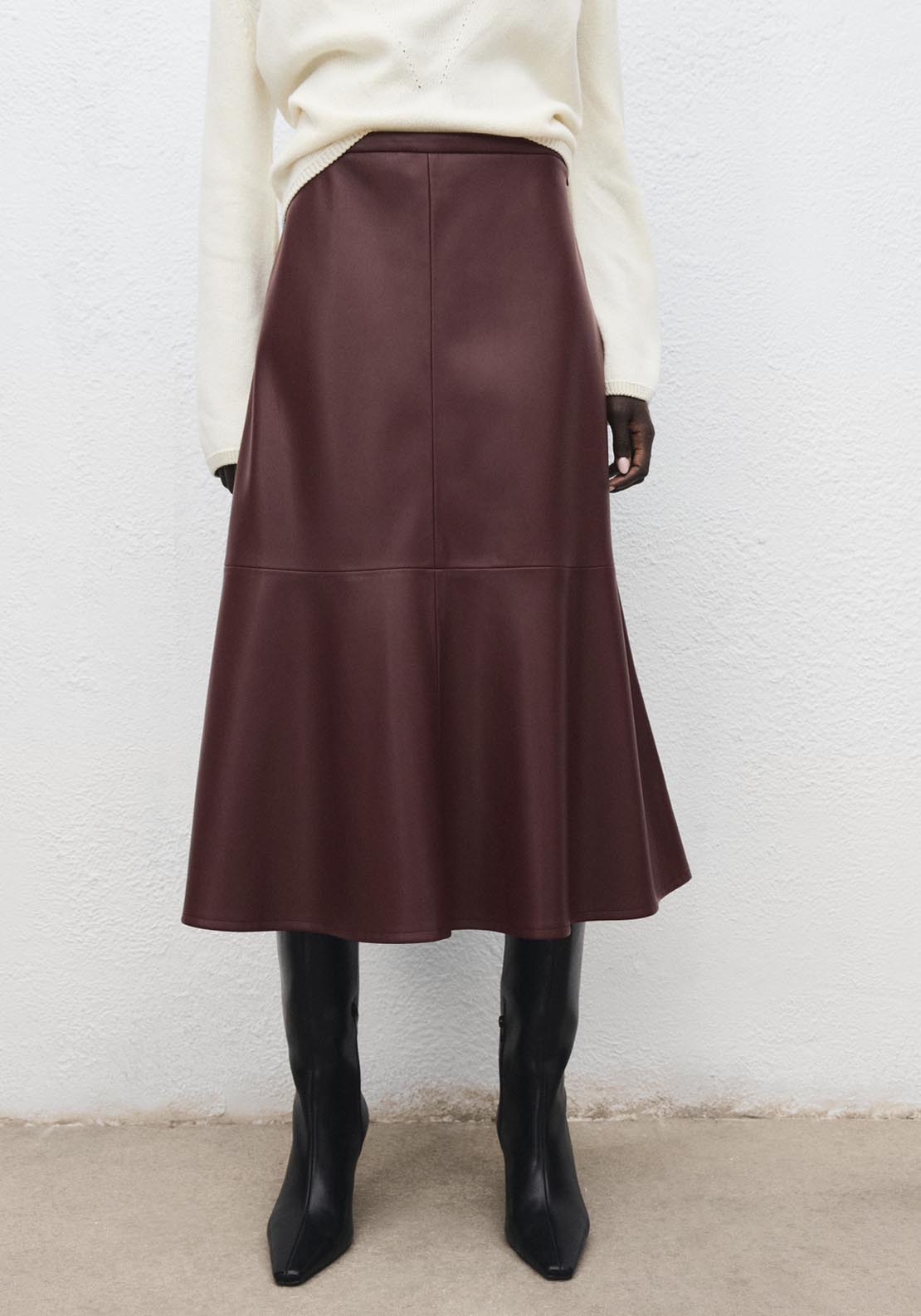 Mango Leather Effect Midi Skirt - Black 1 Shaws Department Stores