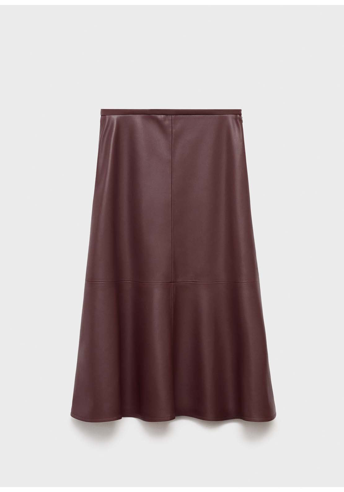 Leather Effect Midi Skirt - Red