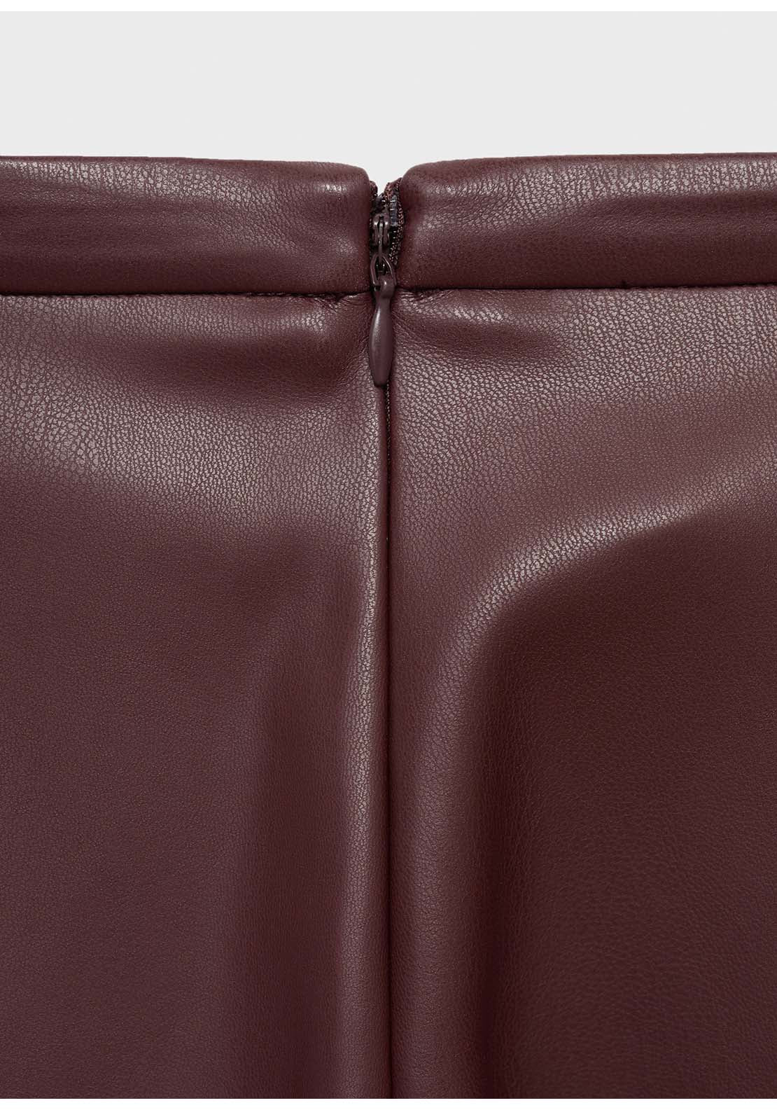 Leather Effect Midi Skirt - Red