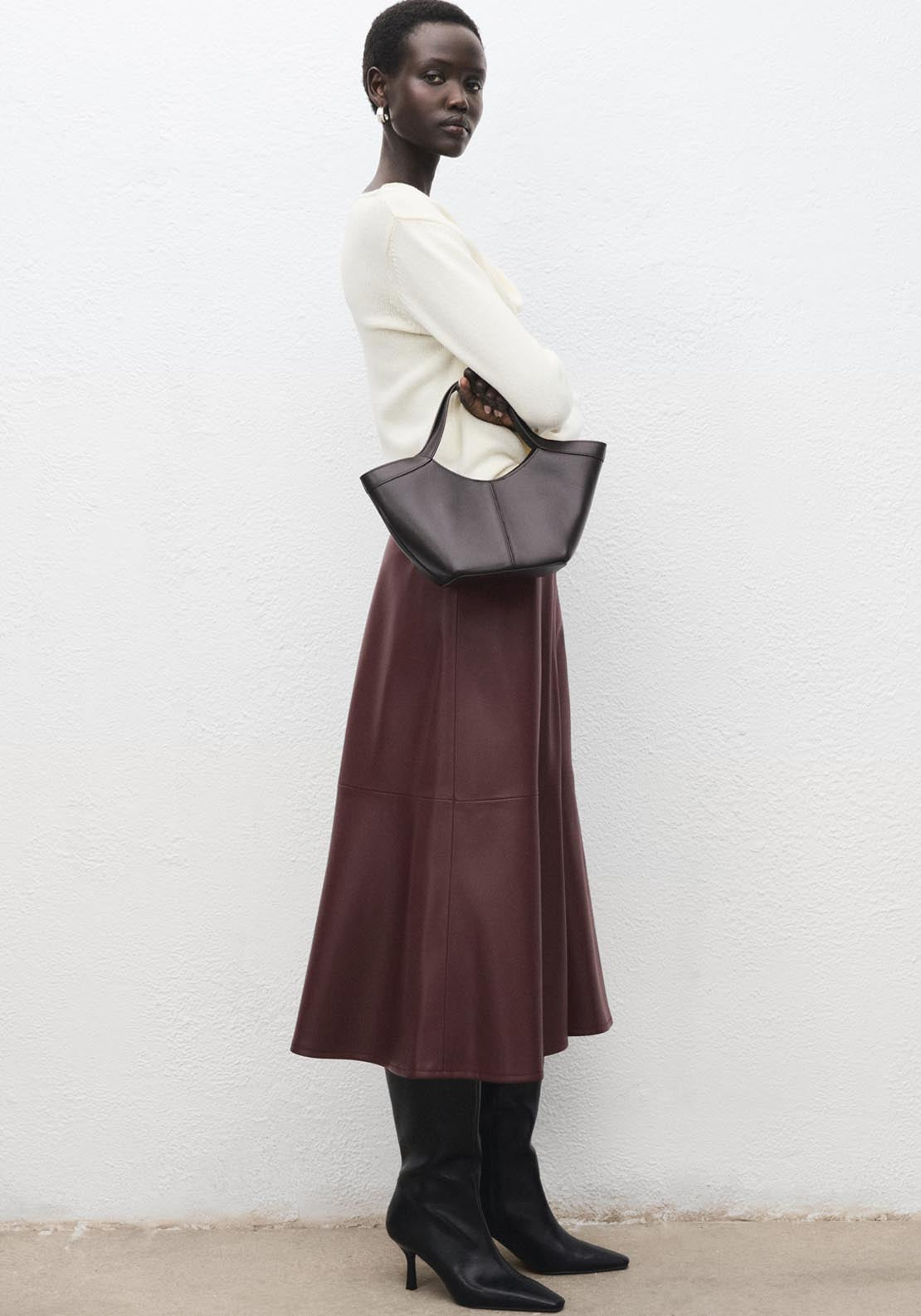 Mango Leather Effect Midi Skirt - Black 3 Shaws Department Stores