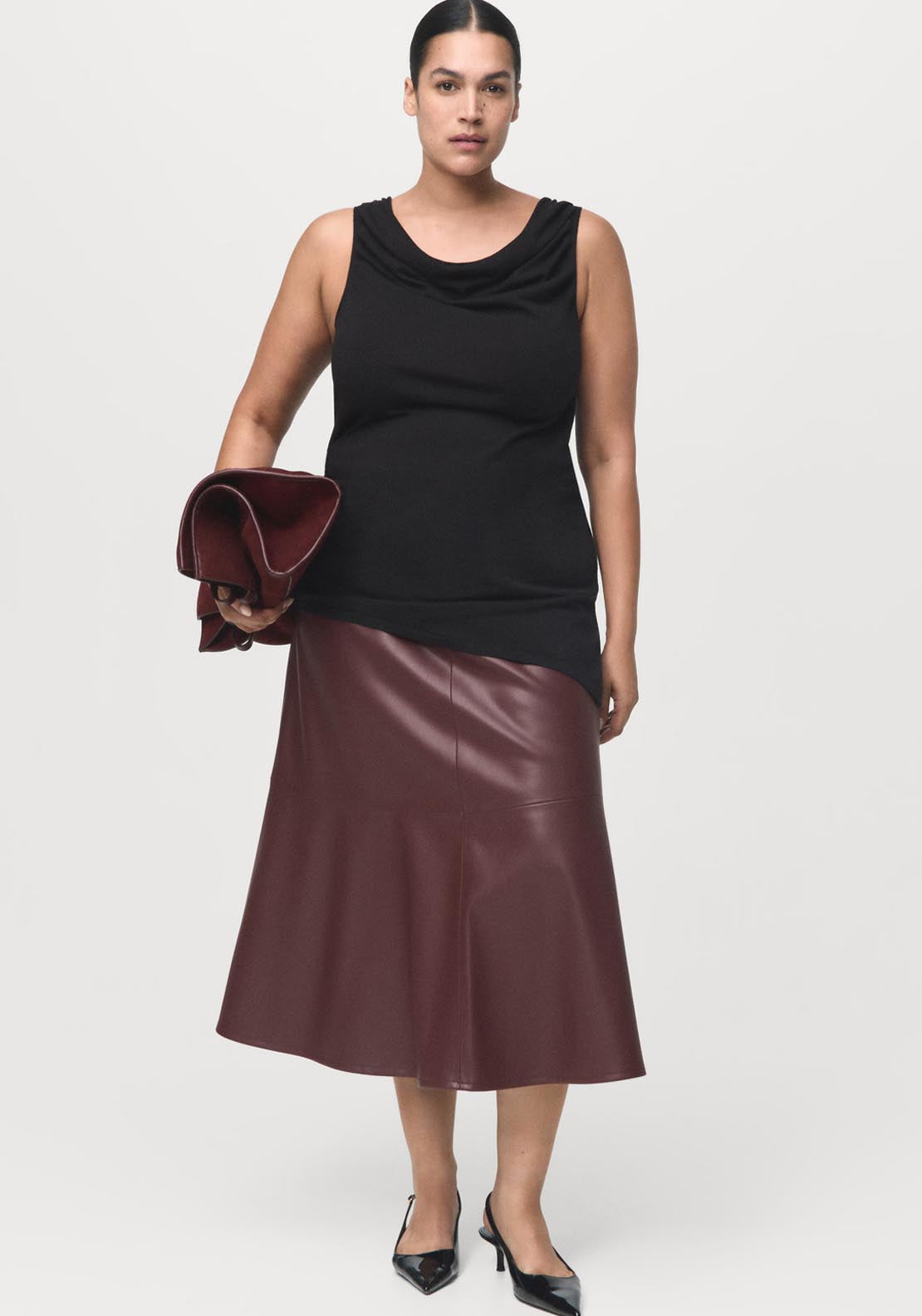 Mango Leather Effect Midi Skirt - Black 6 Shaws Department Stores