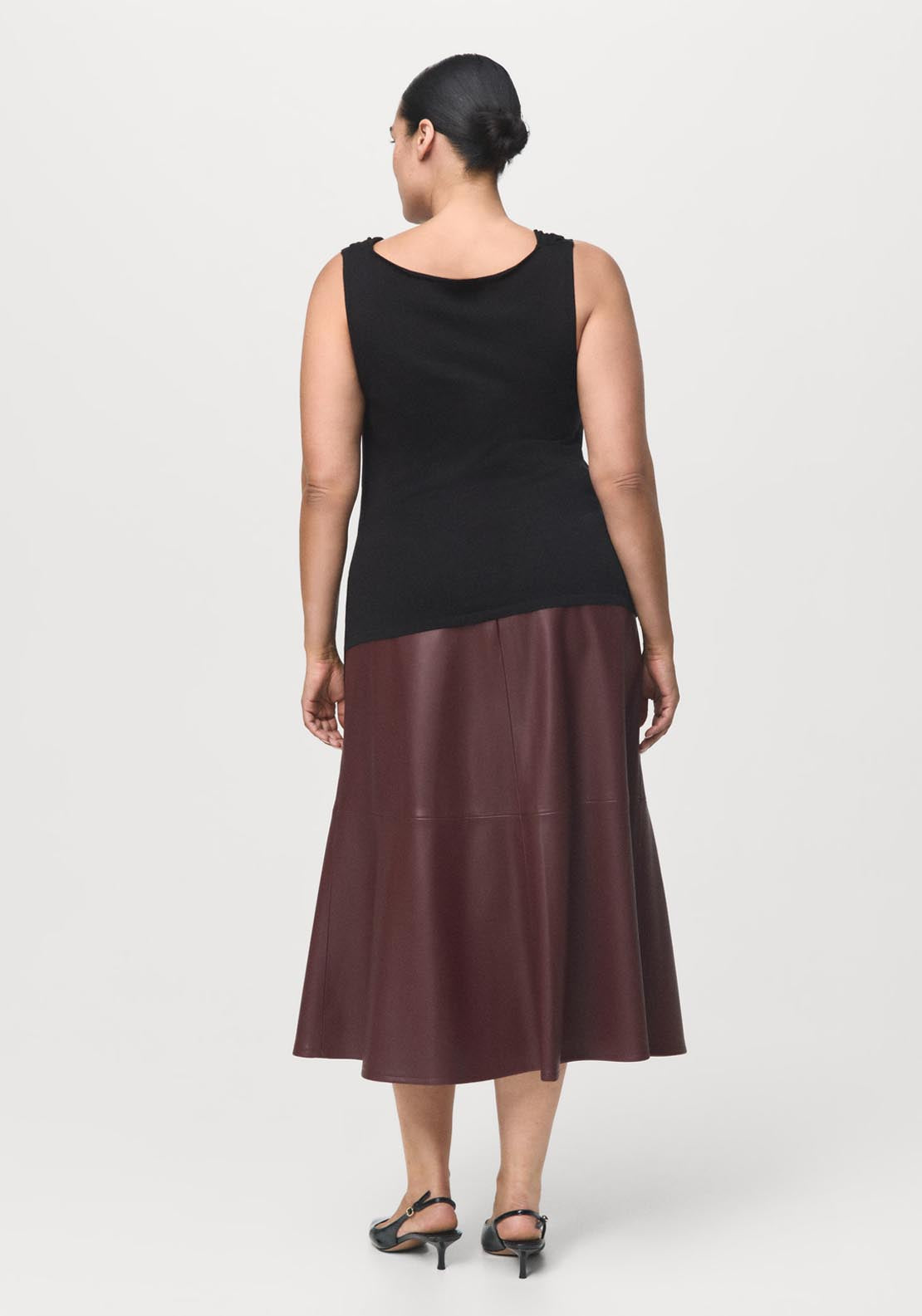 Mango Leather Effect Midi Skirt - Black 7 Shaws Department Stores