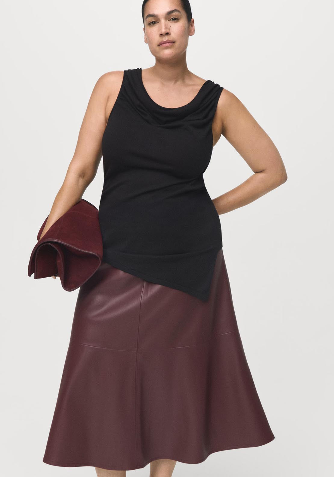 Mango Leather Effect Midi Skirt - Black 5 Shaws Department Stores