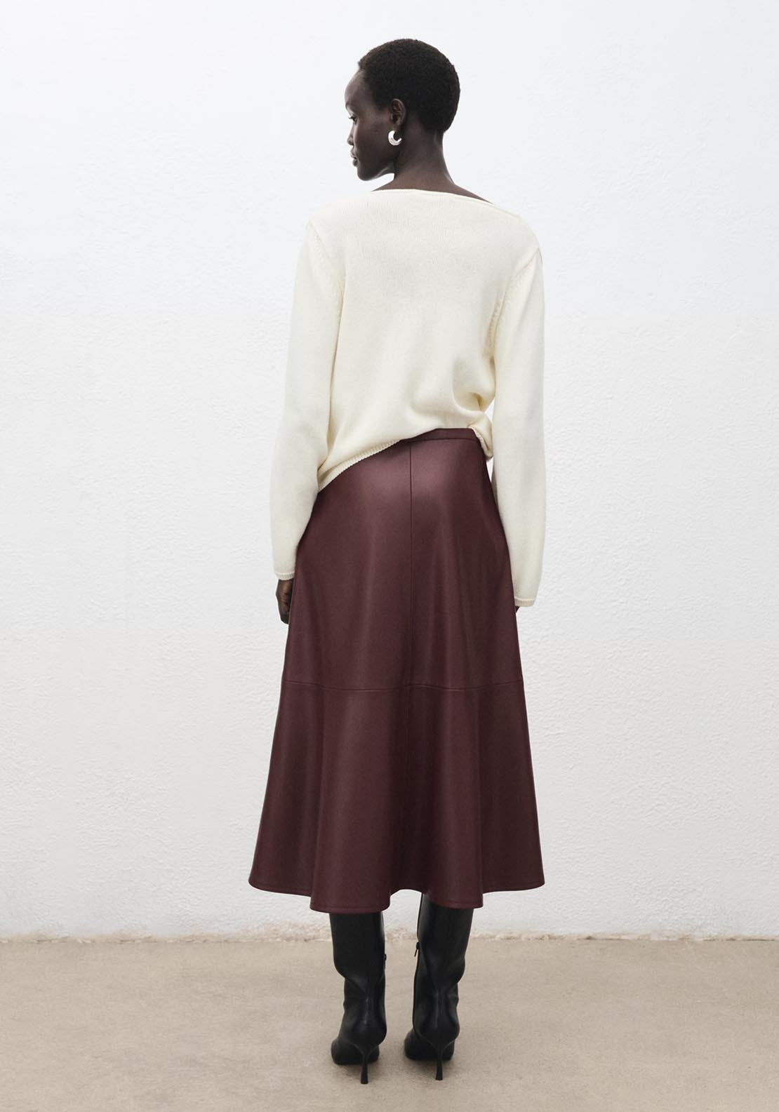 Mango Leather Effect Midi Skirt - Black 2 Shaws Department Stores