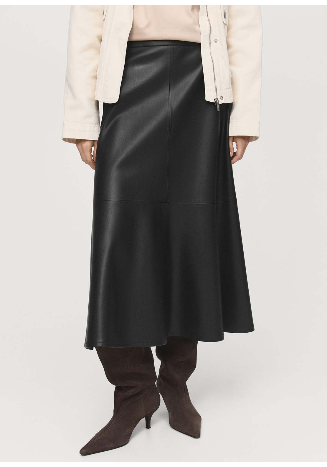 Leather Effect Midi Skirt - Black