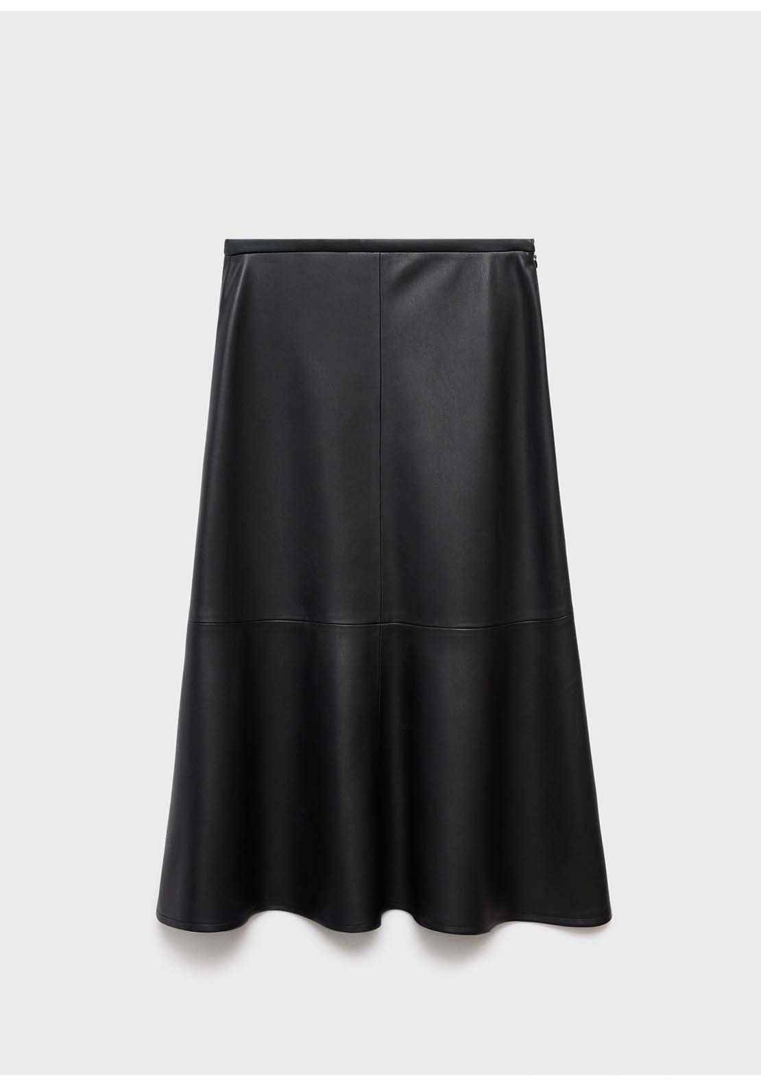 Leather Effect Midi Skirt - Black