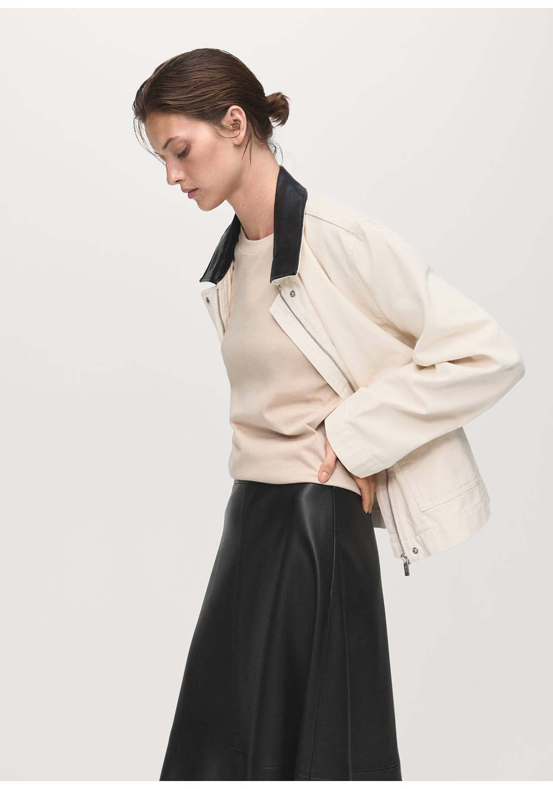 Leather Effect Midi Skirt - Black