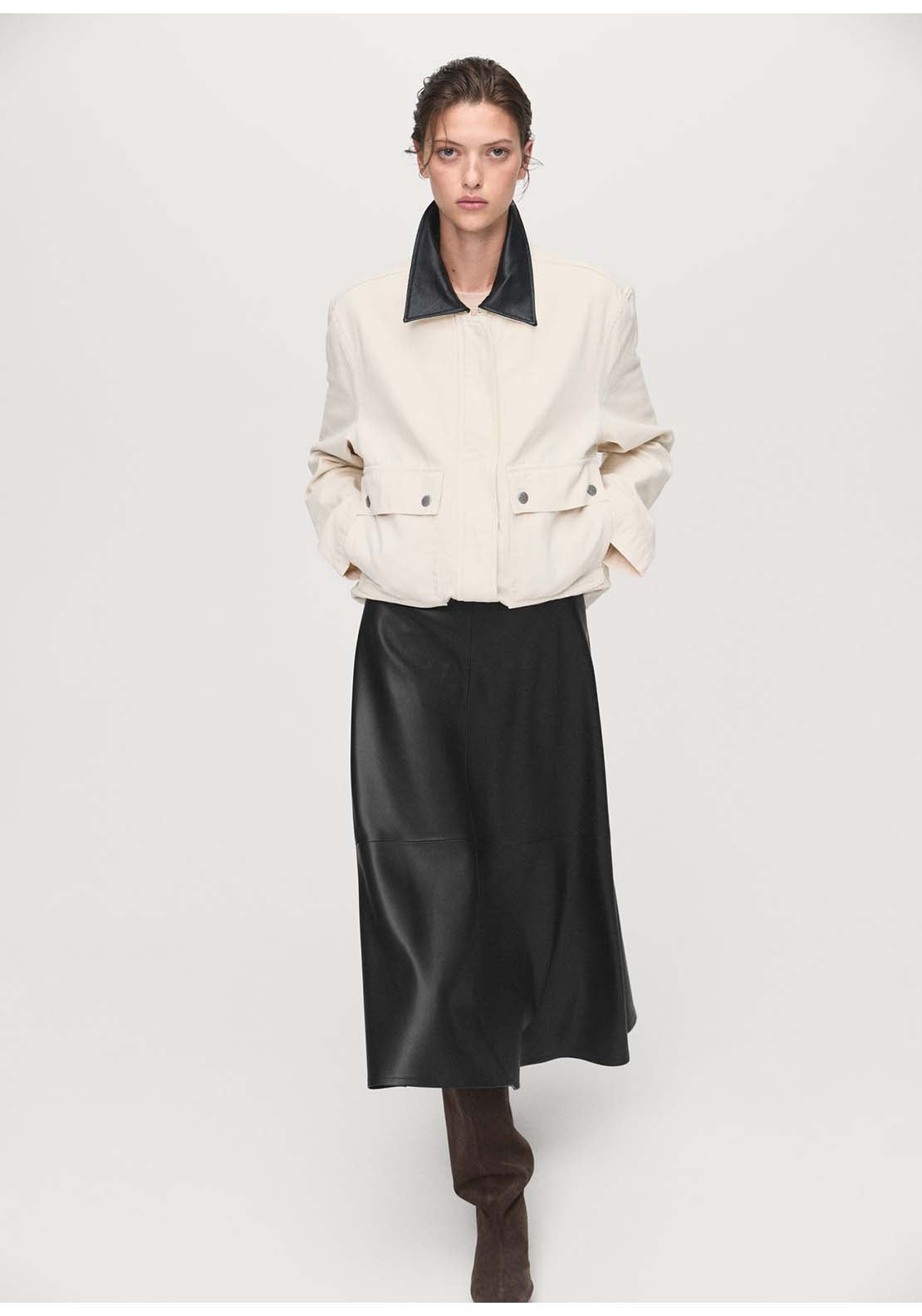Leather Effect Midi Skirt - Black