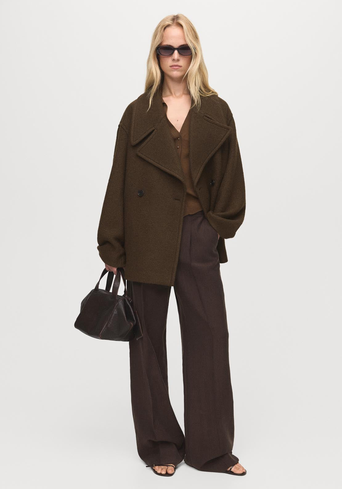 Oversized Wool Coat With Maxi Lapels - Green