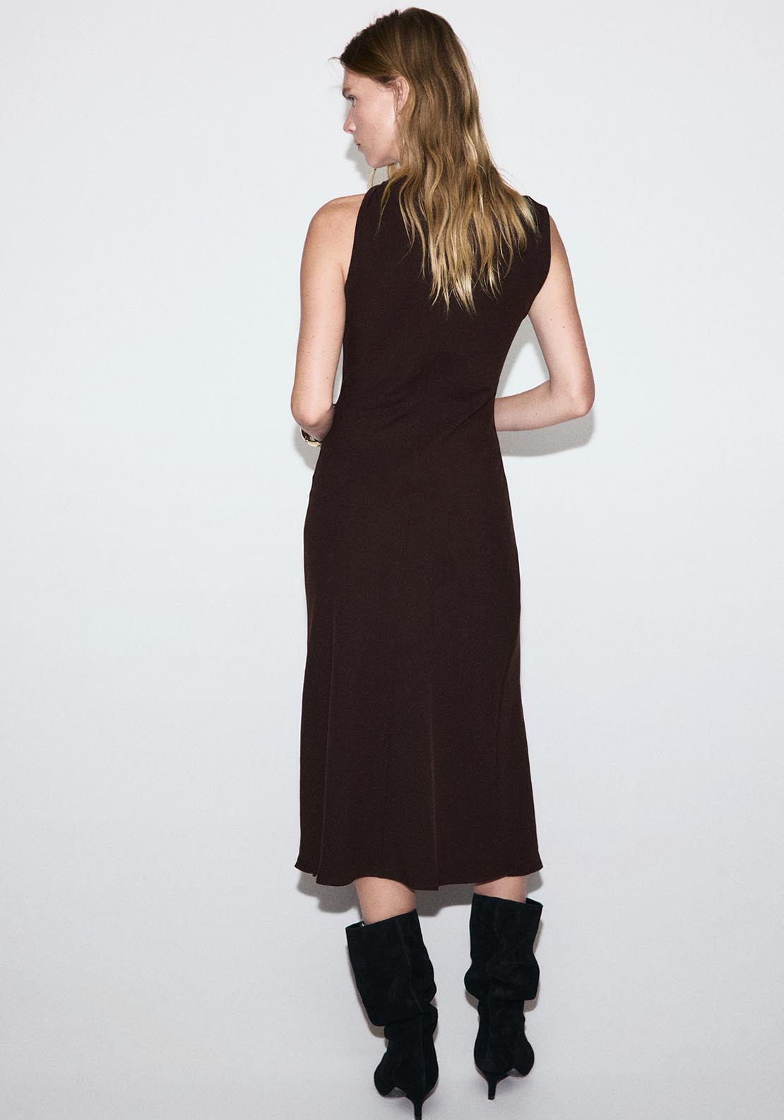Mango Dress With Asymmetrical Neck And Metallic Detail - Brown 2 Shaws Department Stores