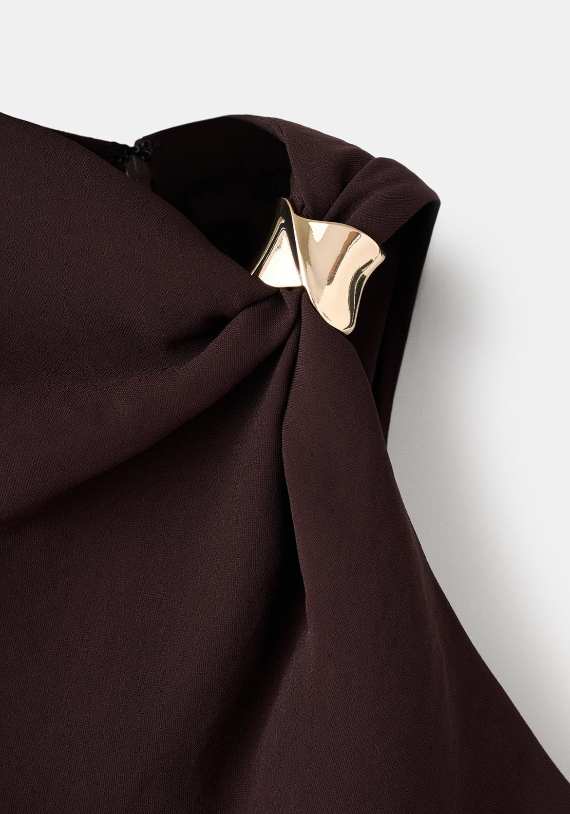 Mango Dress With Asymmetrical Neck And Metallic Detail - Brown 5 Shaws Department Stores