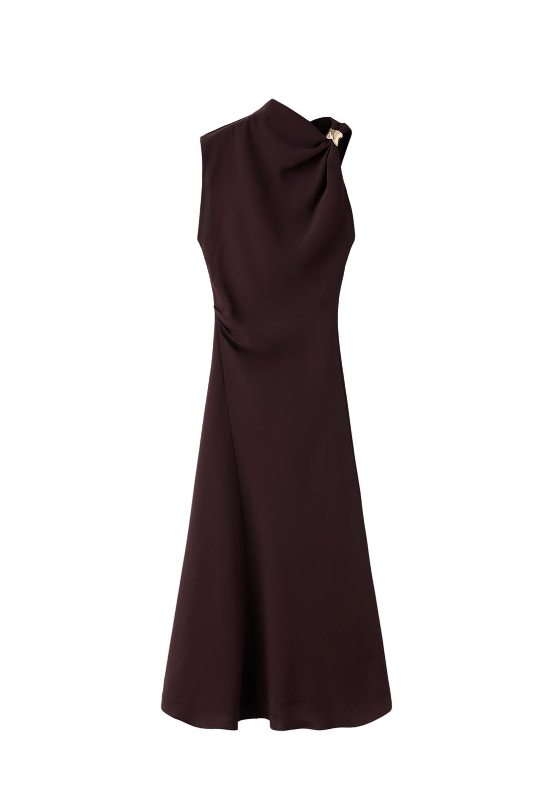 Mango Dress With Asymmetrical Neck And Metallic Detail - Brown 7 Shaws Department Stores