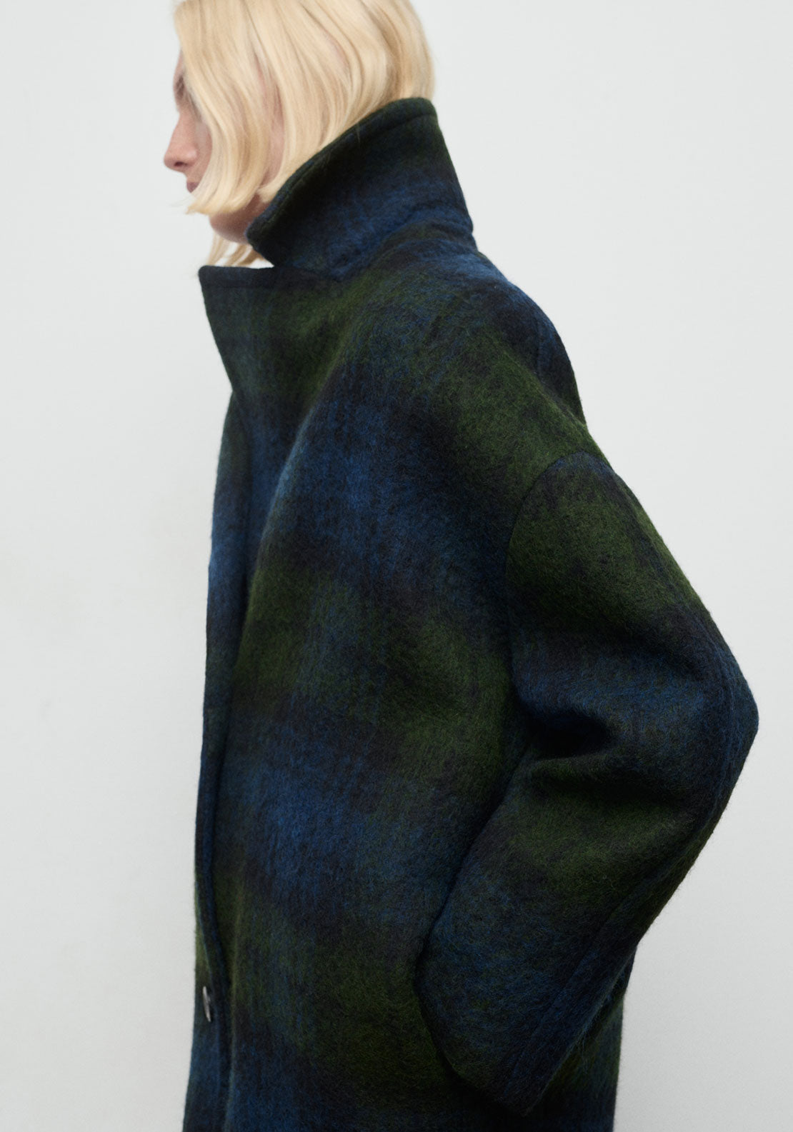 Mango Oversized Check Coat - Blue 3 Shaws Department Stores