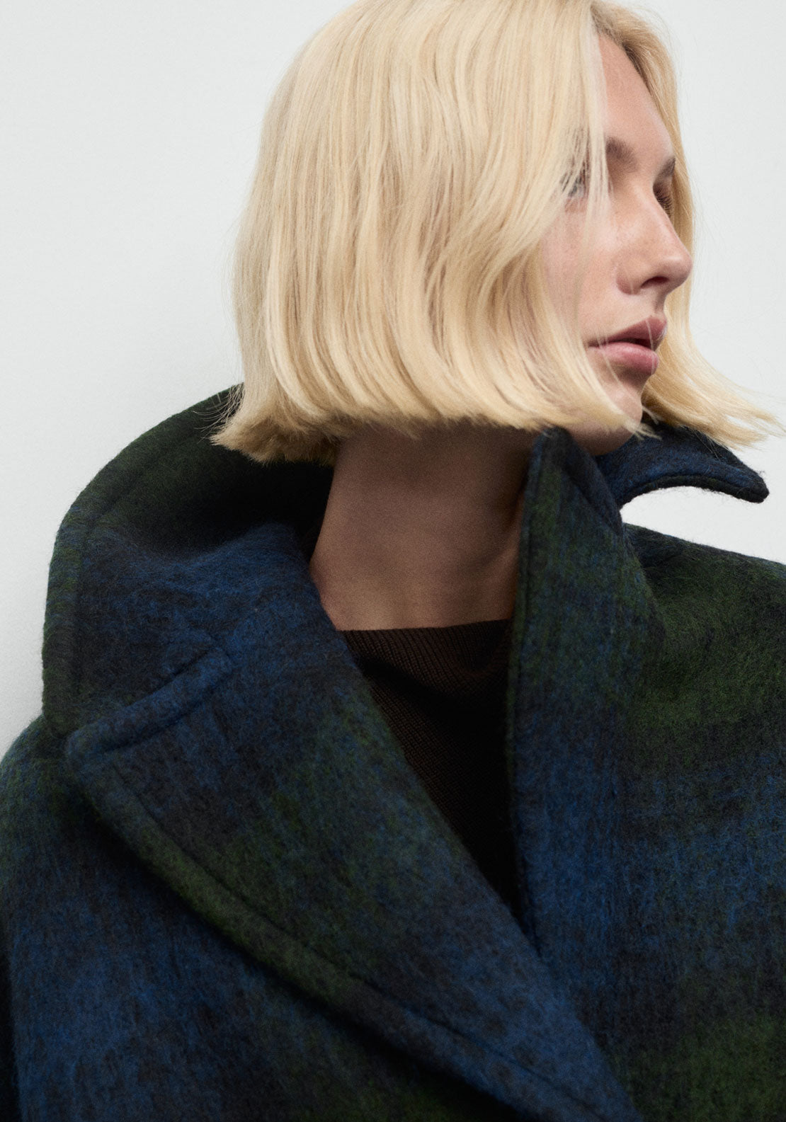 Mango Oversized Check Coat - Blue 4 Shaws Department Stores
