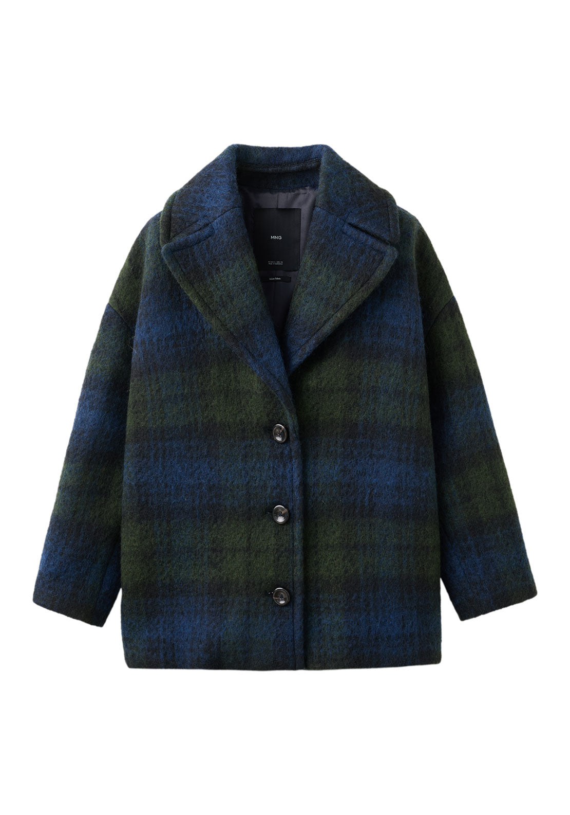 Mango Oversized Check Coat - Blue 9 Shaws Department Stores