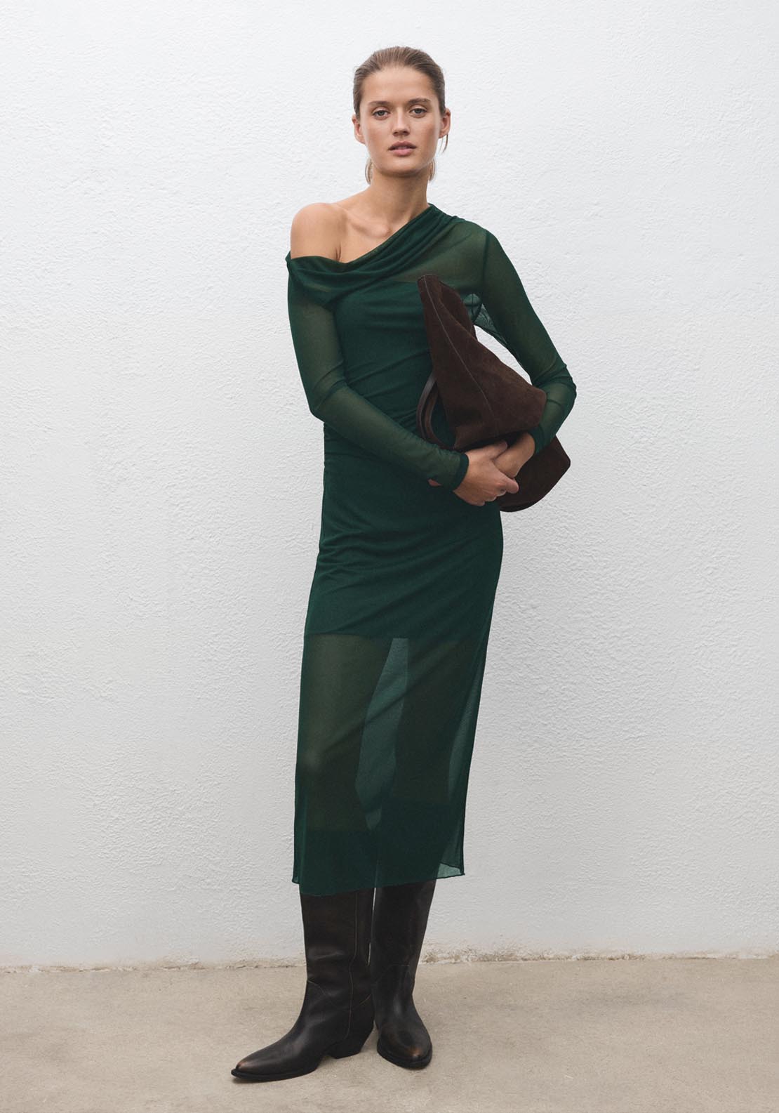 Semi Transparent Asymmetrical Dress - Green
