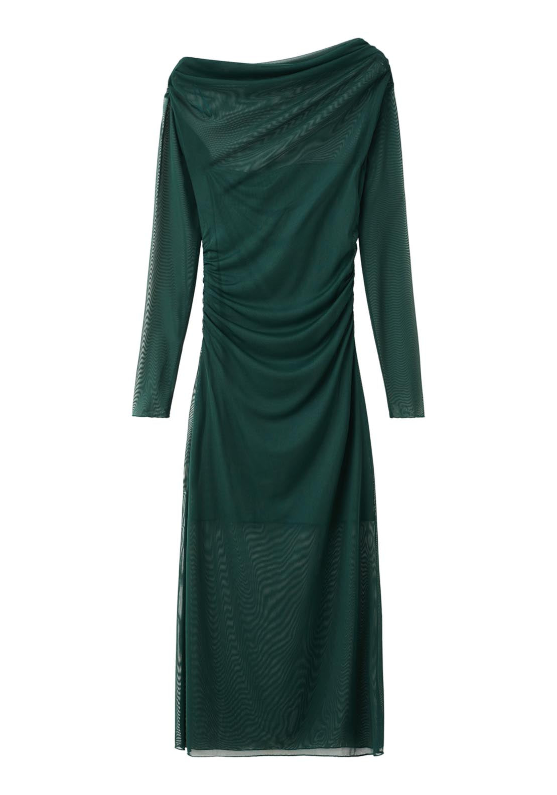 Semi Transparent Asymmetrical Dress - Green