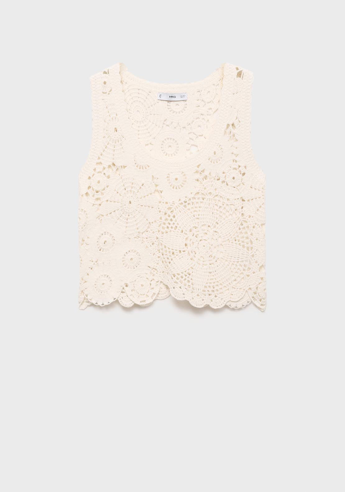 Mango Crochet Top With Flowers - Light Beige 8 Shaws Department Stores